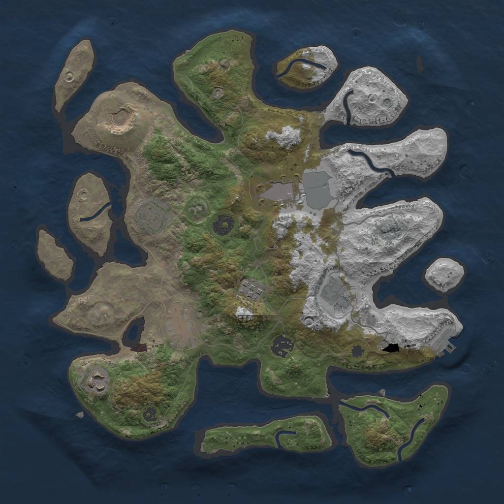 Rust Map: Procedural Map, Size: 3550, Seed: 852123, 12 Monuments