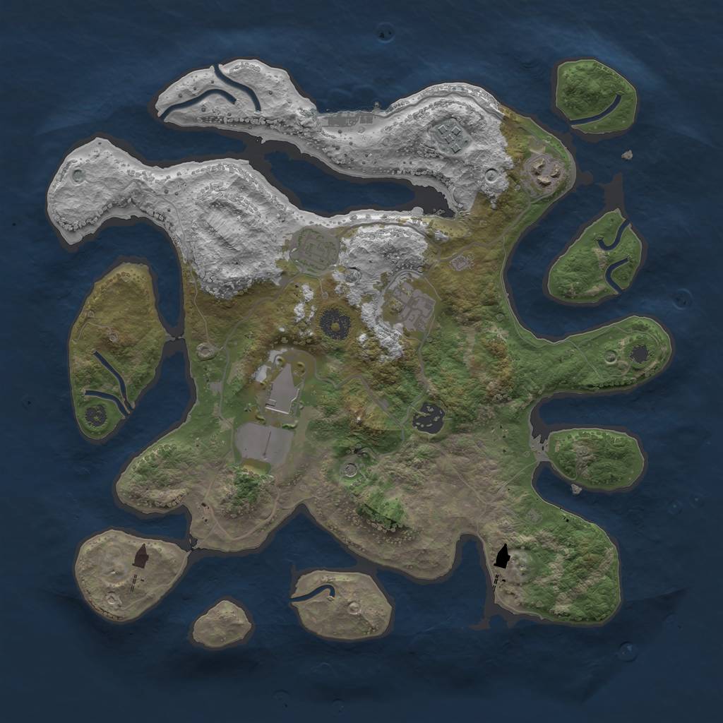 Rust Map: Procedural Map, Size: 3500, Seed: 744057, 10 Monuments