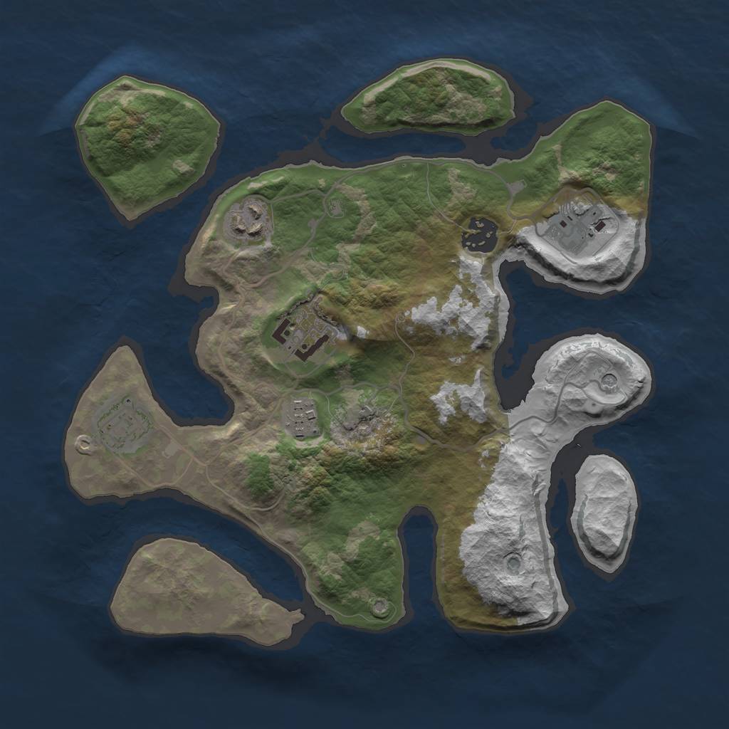 Rust Map: Barren, Size: 3000, Seed: 642671173, 9 Monuments