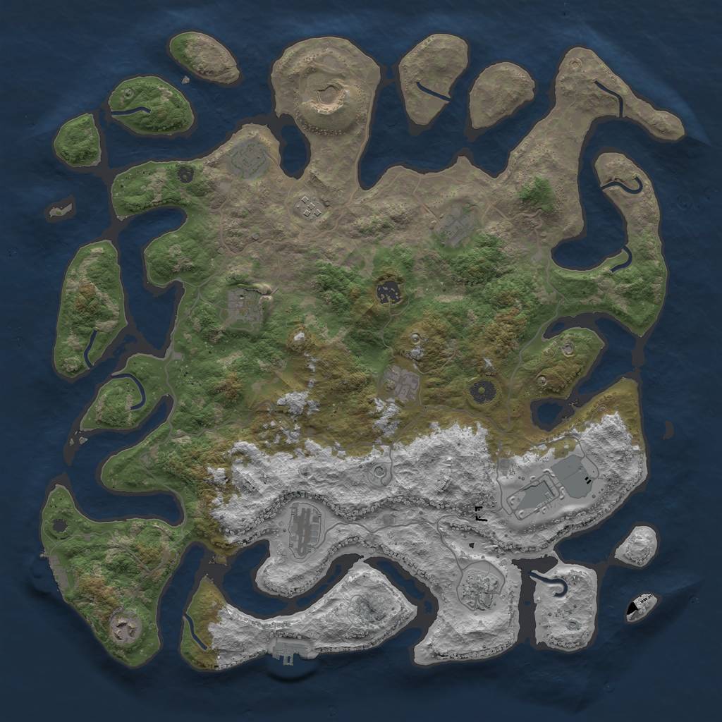 Rust Map: Procedural Map, Size: 4500, Seed: 1840936601, 16 Monuments