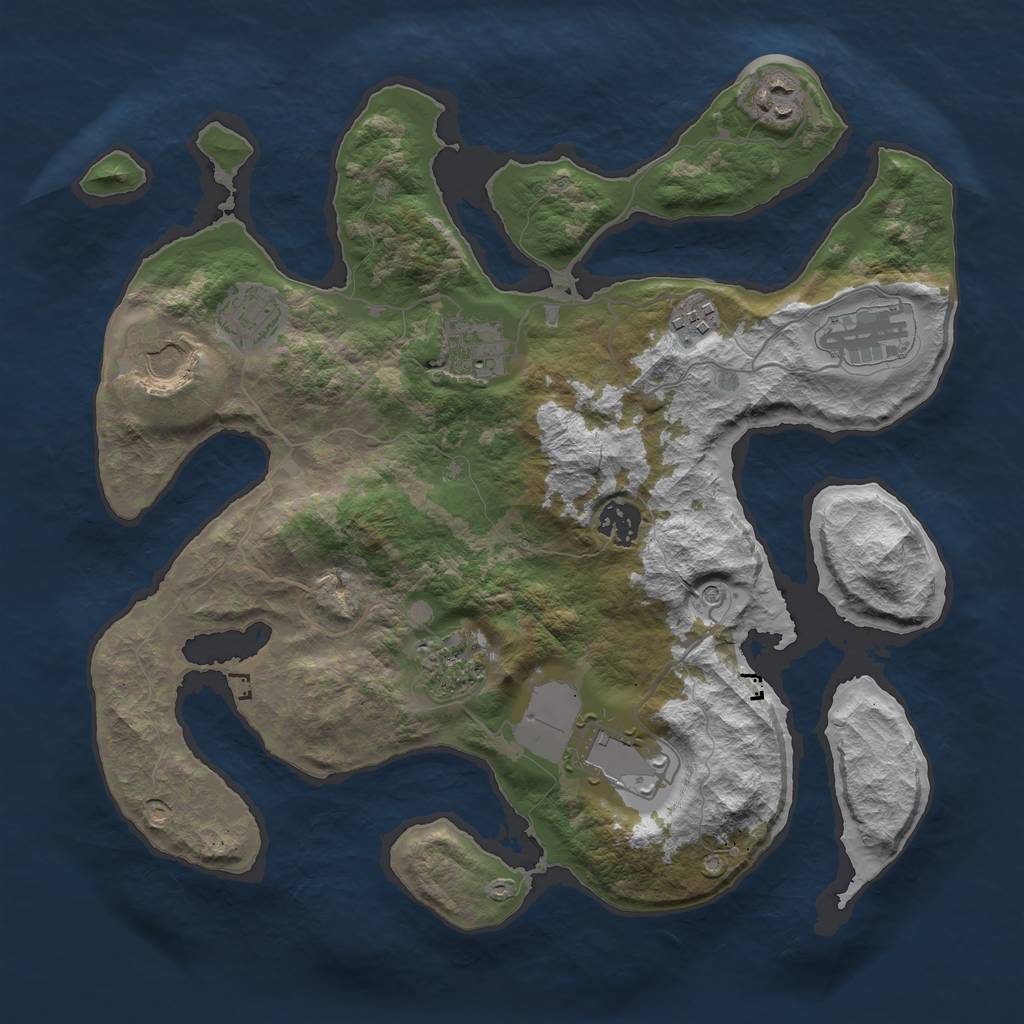 Rust Map: Barren, Size: 3500, Seed: 34546753, 12 Monuments