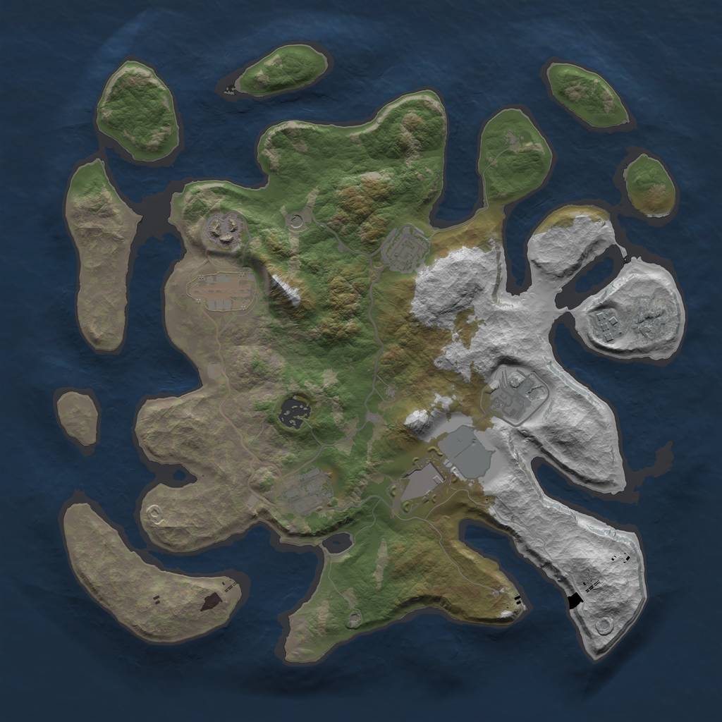 Rust Map: Barren, Size: 3600, Seed: 652076, 11 Monuments