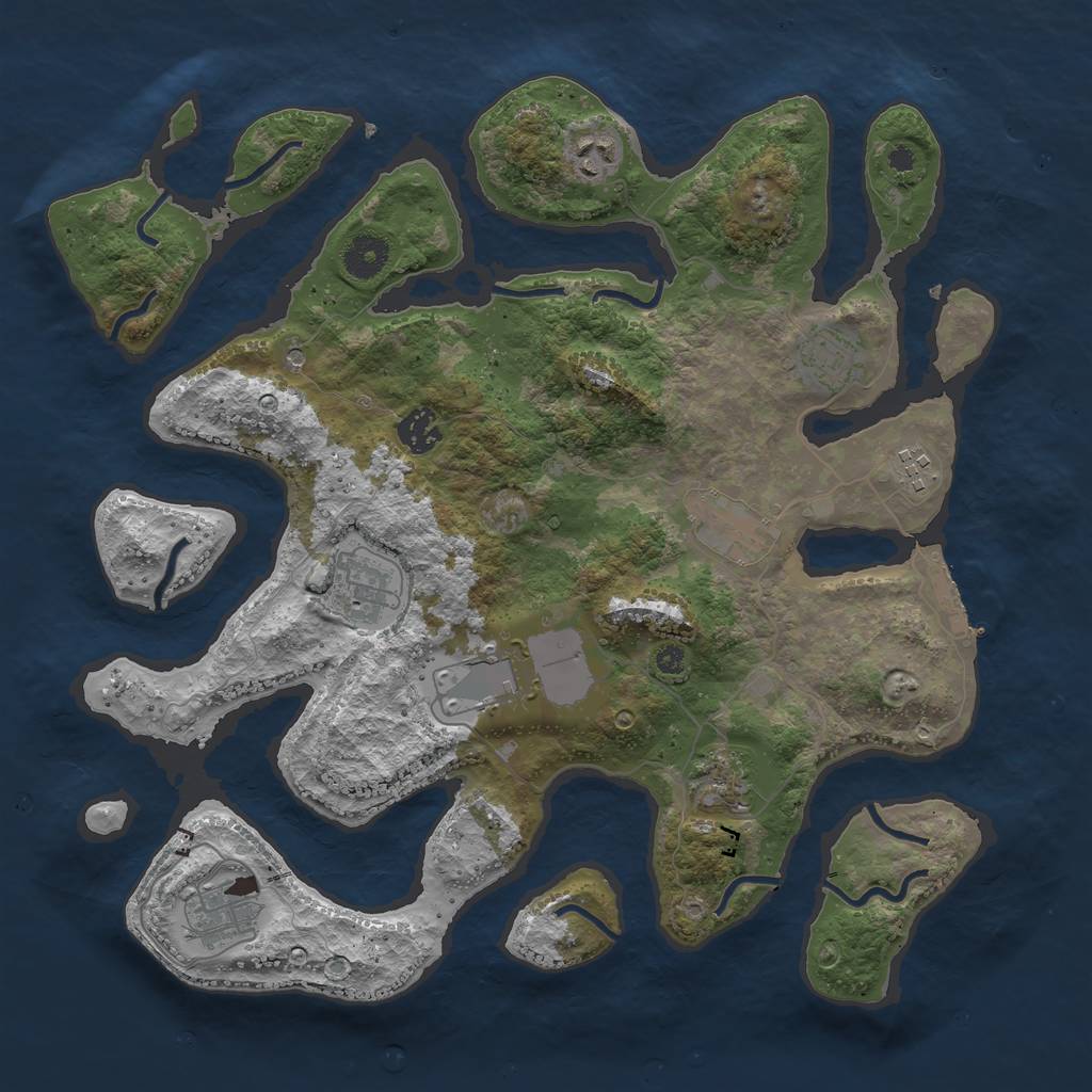 Rust Map: Procedural Map, Size: 3750, Seed: 114445624, 13 Monuments