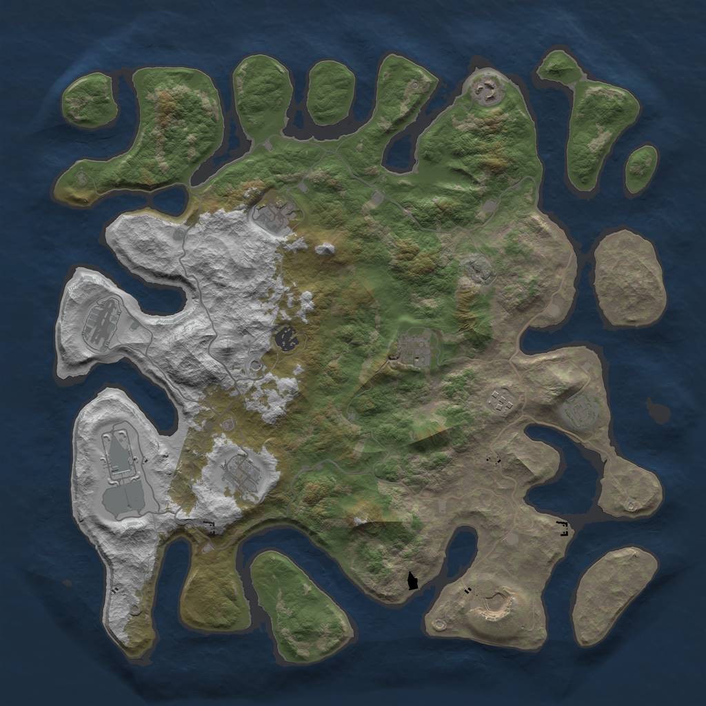 Rust Map: Barren, Size: 4500, Seed: 3650584, 13 Monuments