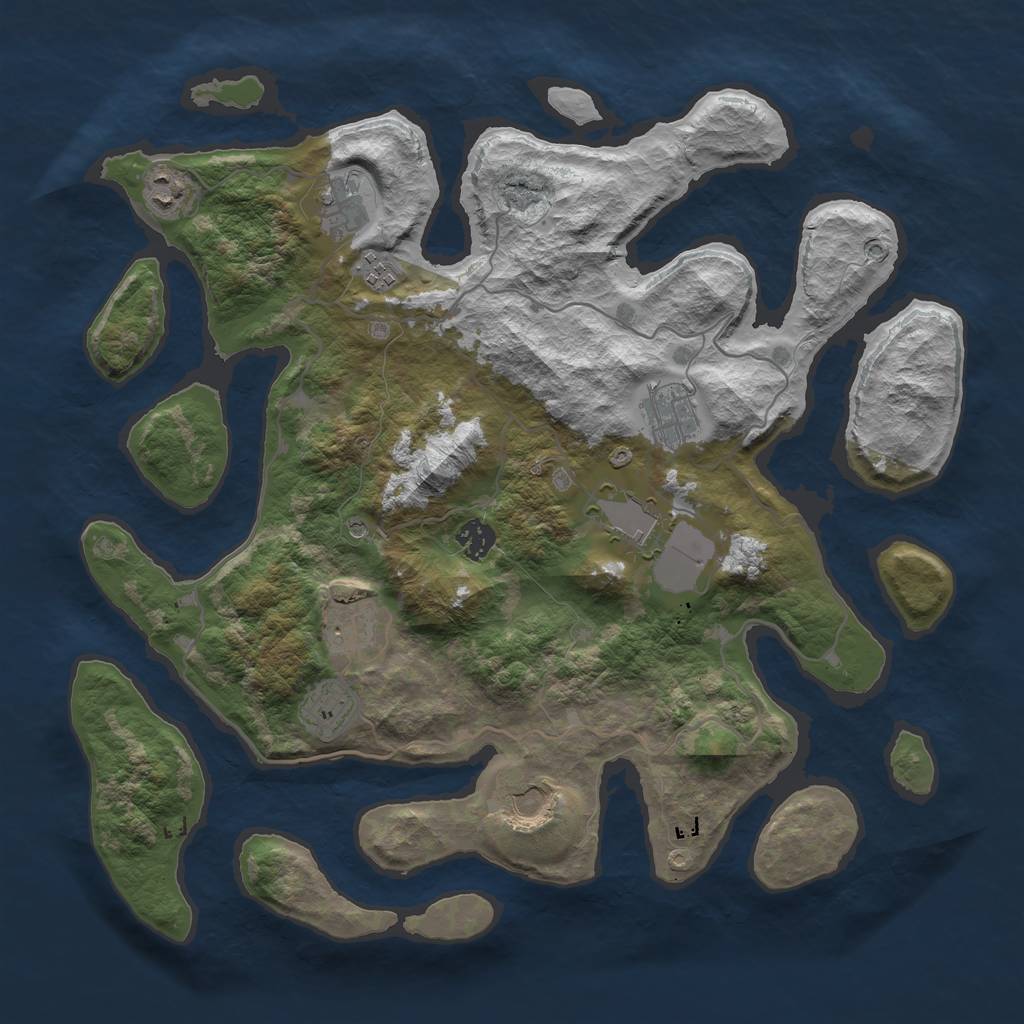 Rust Map: Barren, Size: 4000, Seed: 69, 12 Monuments