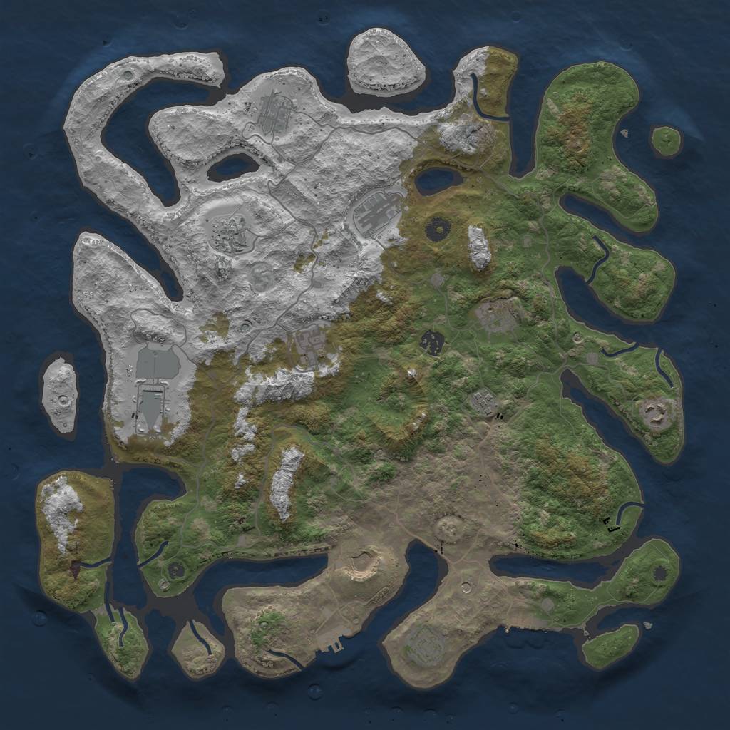 Rust Map: Procedural Map, Size: 4500, Seed: 1196599537, 16 Monuments