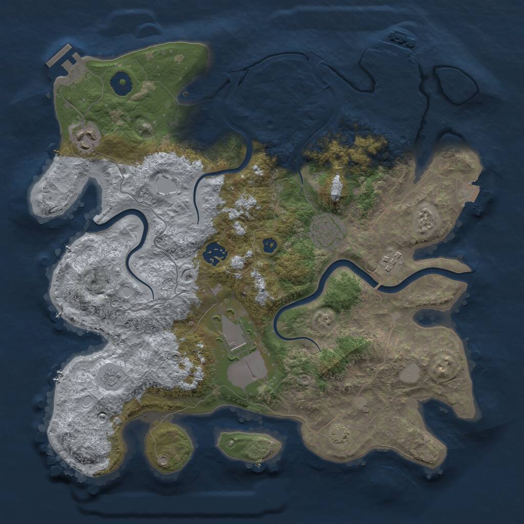 Rust Map: Procedural Map, Size: 3500, Seed: 874141, 10 Monuments