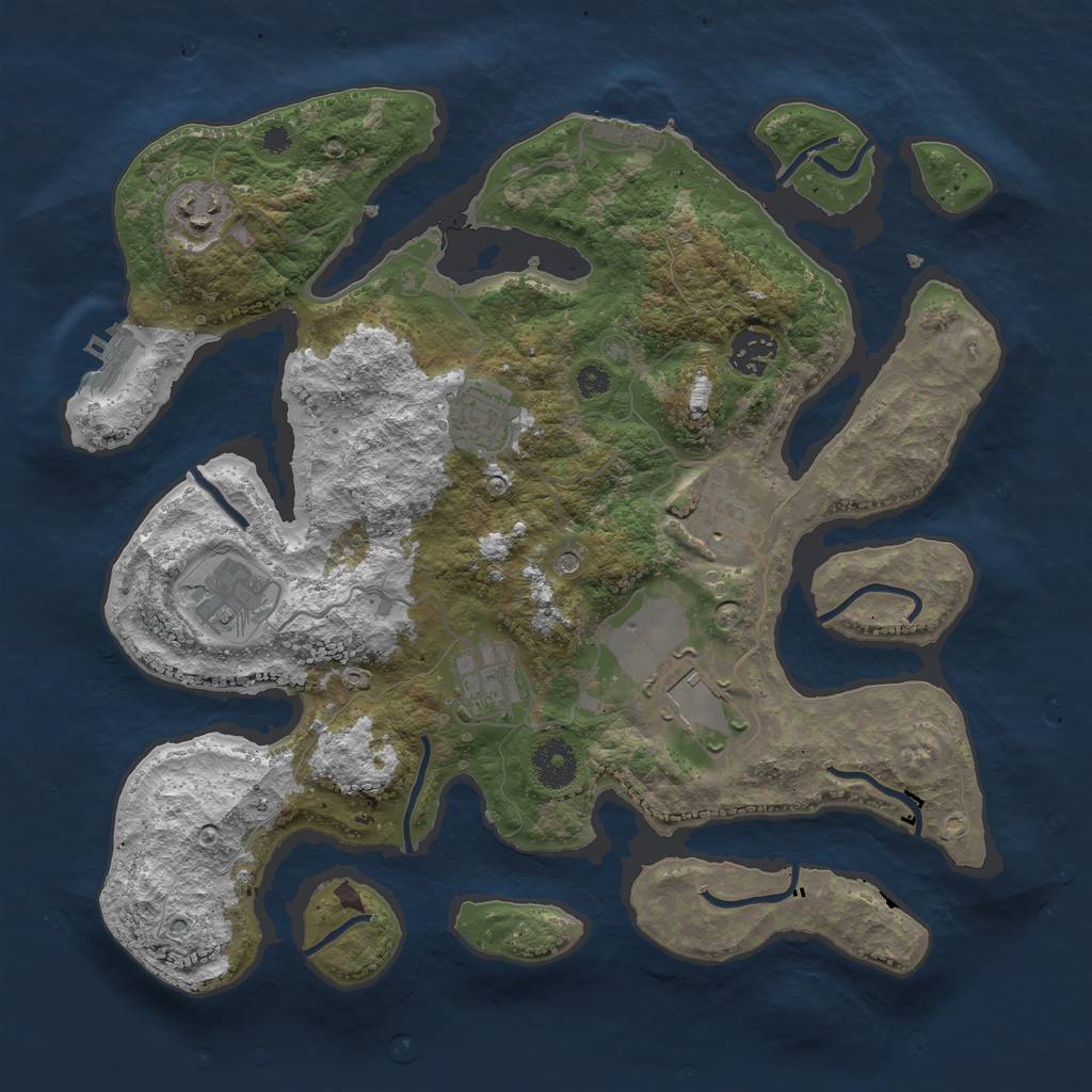 Rust Map: Procedural Map, Size: 3500, Seed: 874141, 12 Monuments