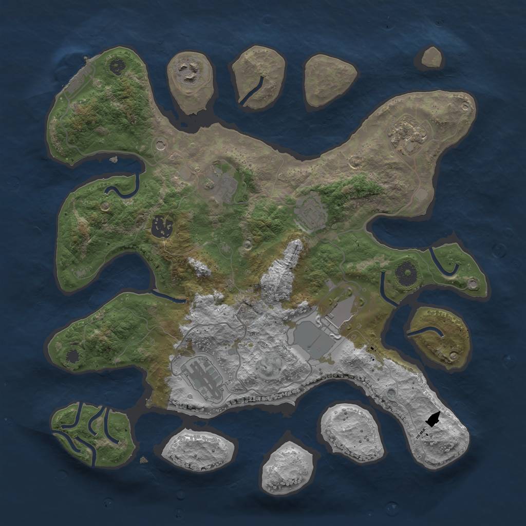 Rust Map: Procedural Map, Size: 3500, Seed: 884559, 11 Monuments