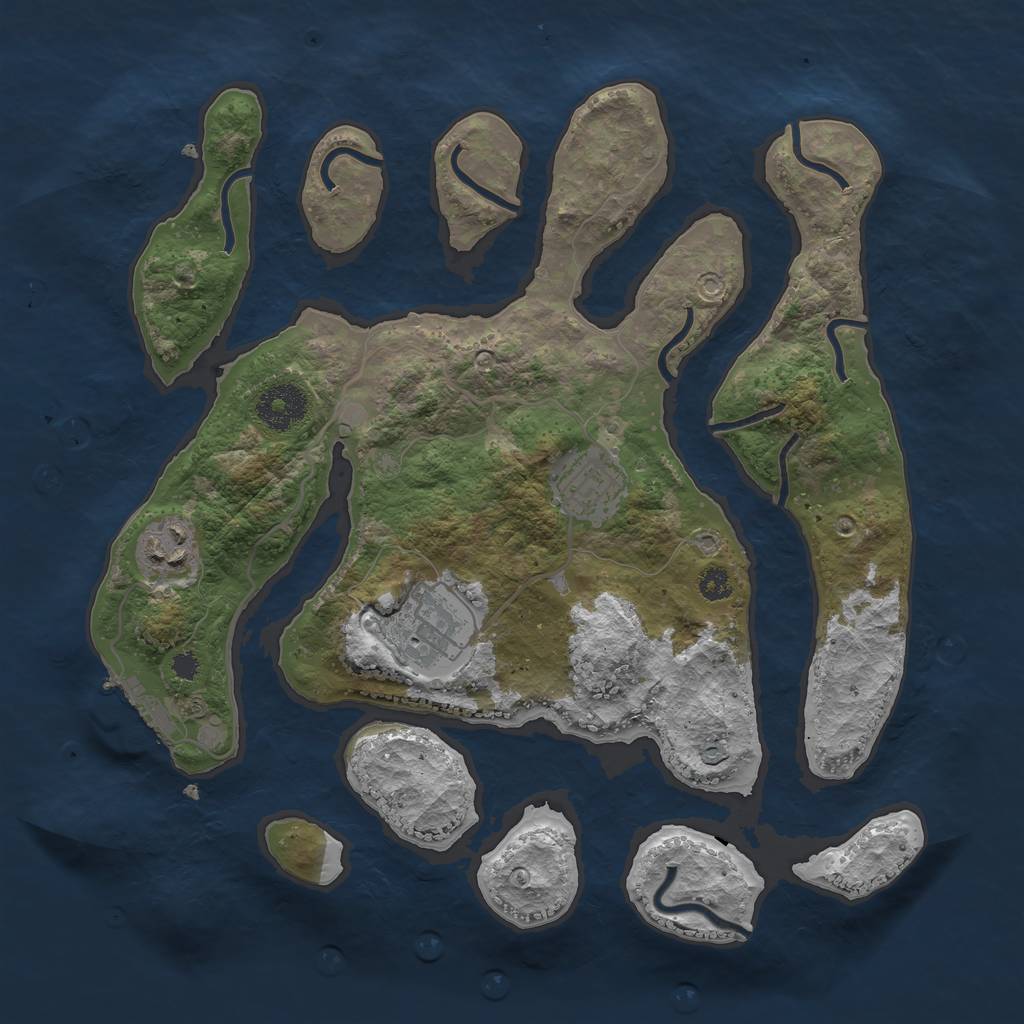 Rust Map: Procedural Map, Size: 3200, Seed: 2147, 6 Monuments