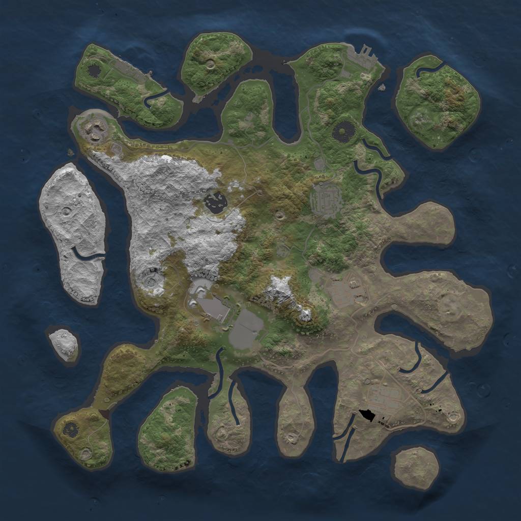 Rust Map: Procedural Map, Size: 3600, Seed: 1185066669, 11 Monuments