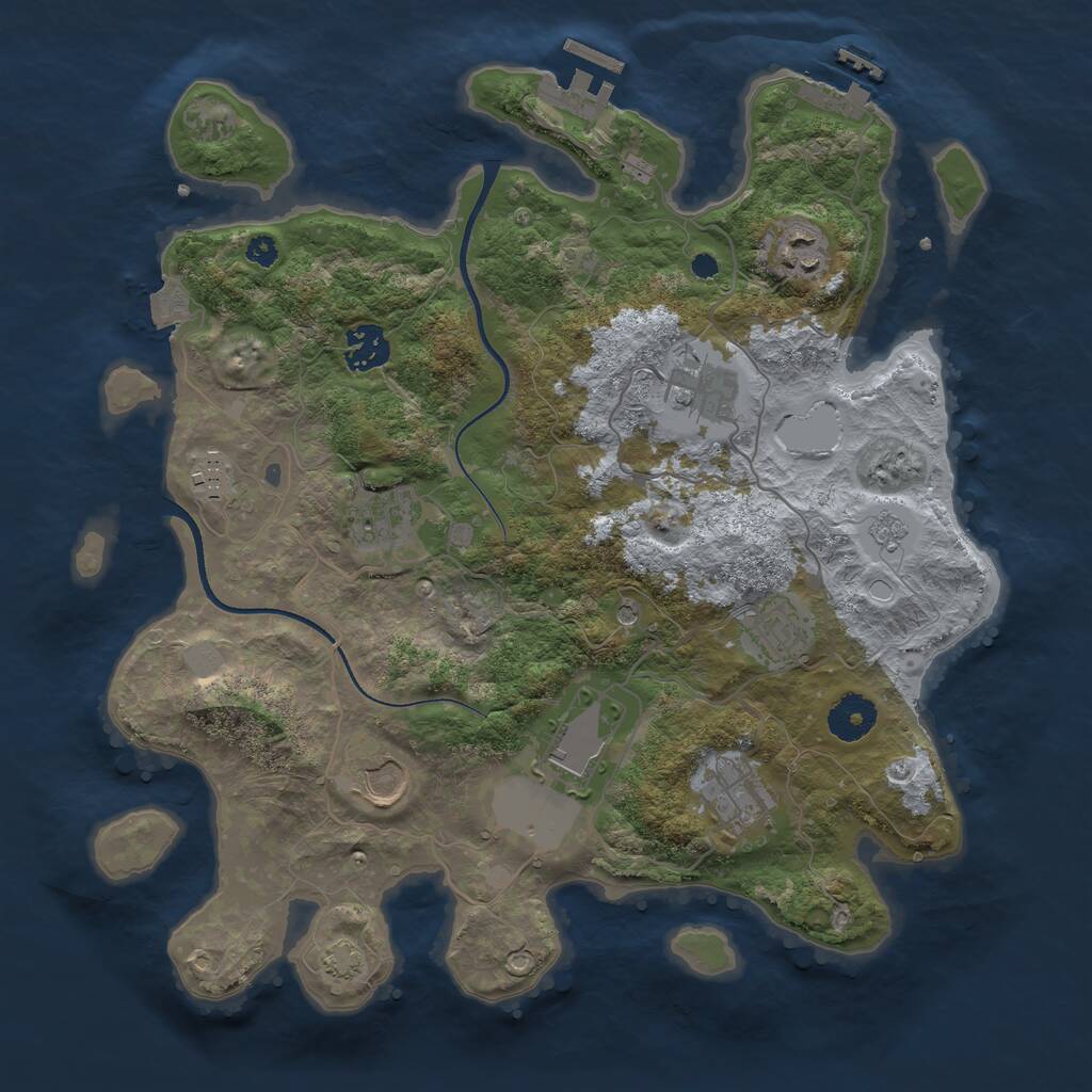 Rust Map: Procedural Map, Size: 3500, Seed: 761072, 15 Monuments