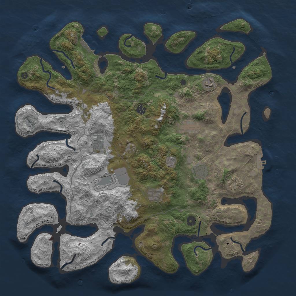 Rust Map: Procedural Map, Size: 4500, Seed: 1007667341, 14 Monuments