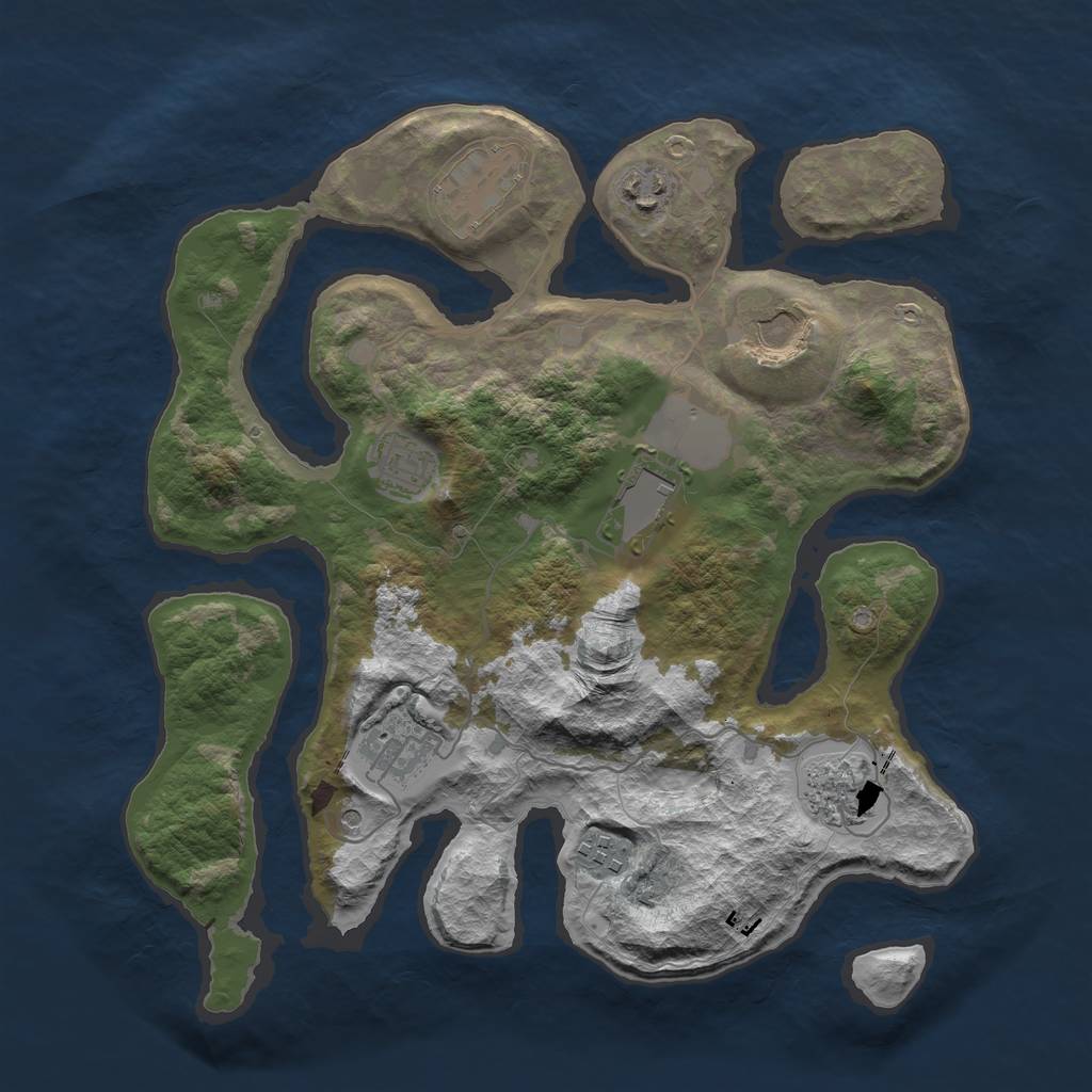 Rust Map: Barren, Size: 3500, Seed: 2003554875, 11 Monuments