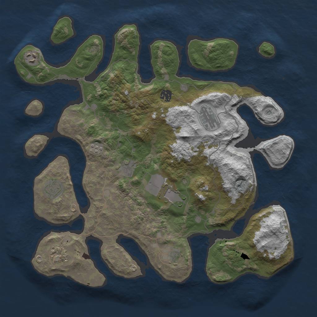 Rust Map: Barren, Size: 4000, Seed: 43213123, 12 Monuments