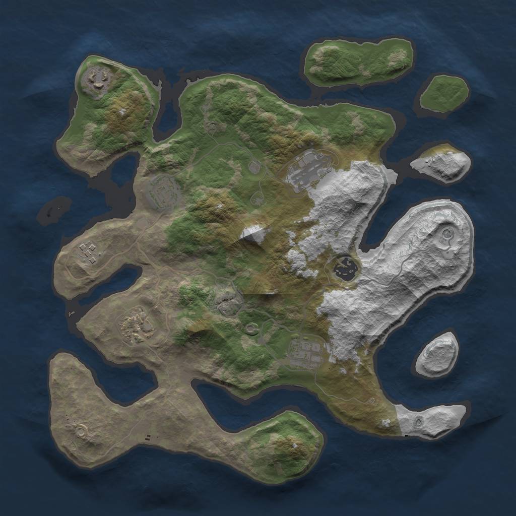 Rust Map: Barren, Size: 3499, Seed: 3076587, 10 Monuments