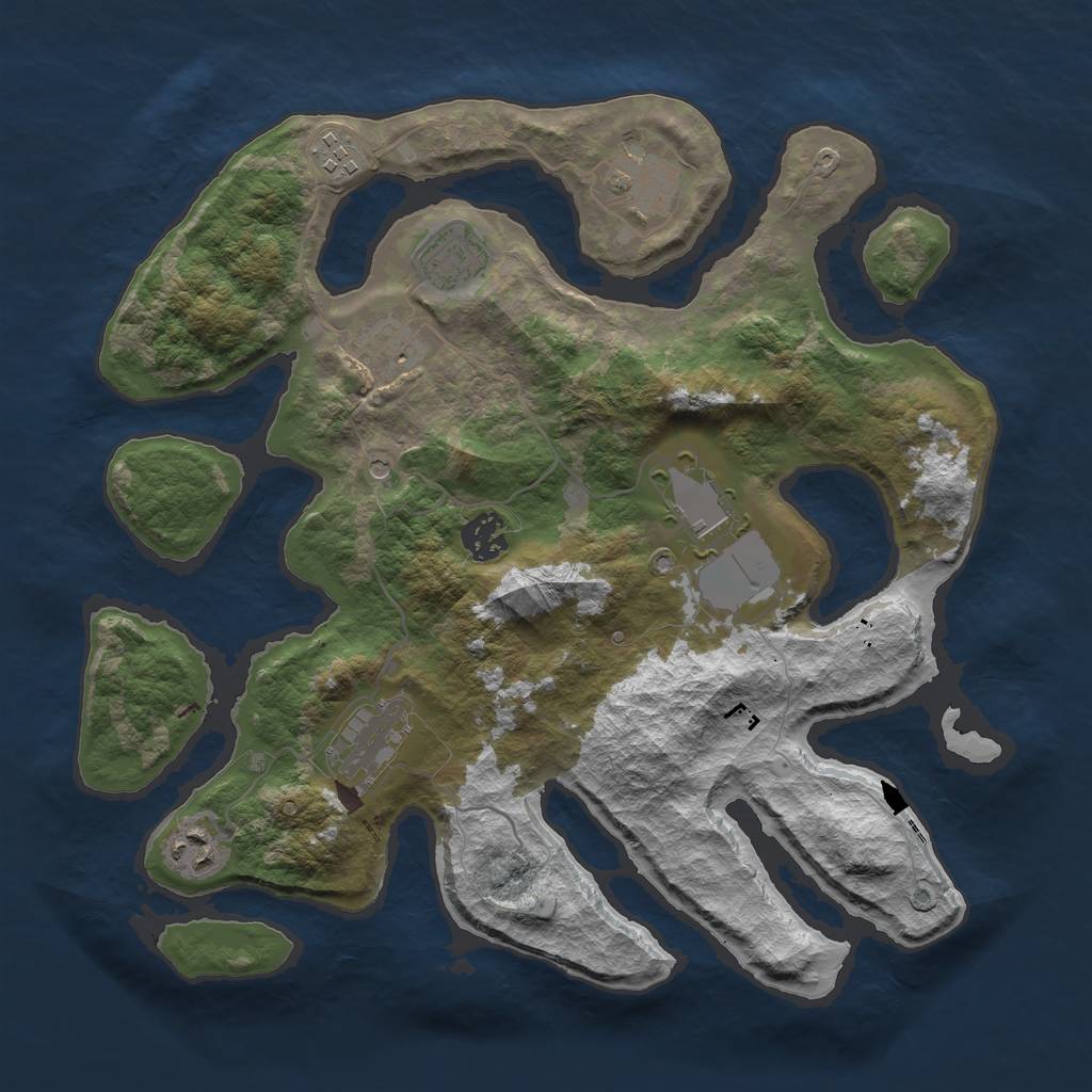 Rust Map: Barren, Size: 3500, Seed: 462371901, 11 Monuments