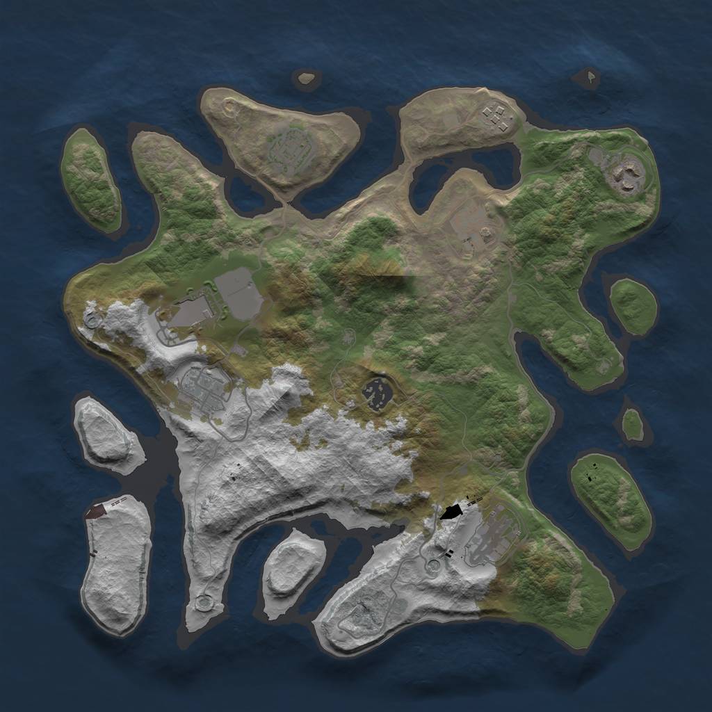 Rust Map: Barren, Size: 3600, Seed: 1385016690, 11 Monuments