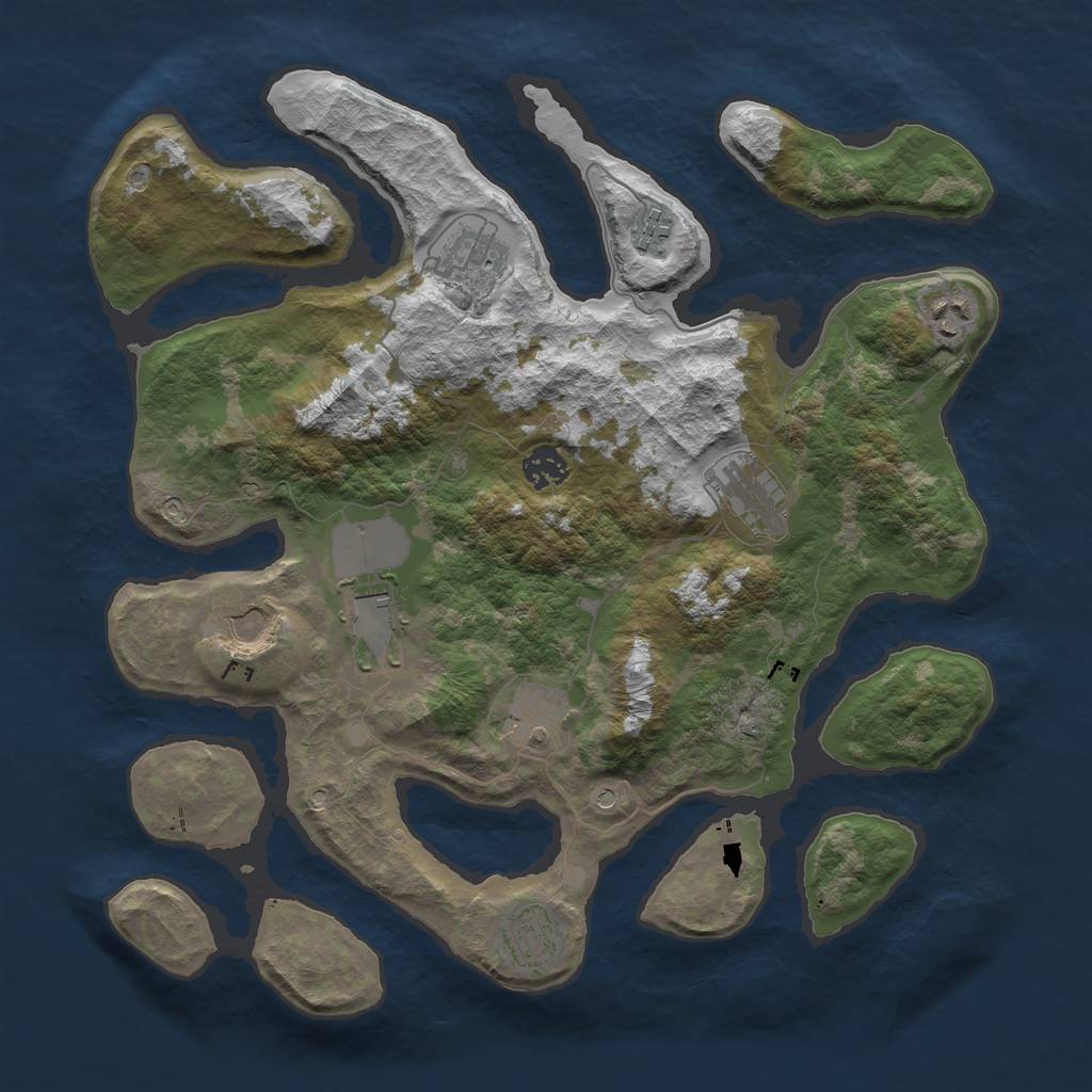 Rust Map: Barren, Size: 3750, Seed: 8799743, 12 Monuments