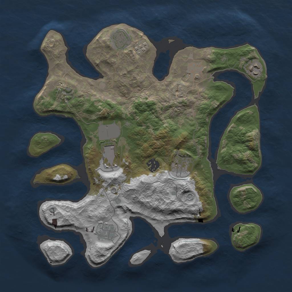 Rust Map: Barren, Size: 3500, Seed: 1995, 12 Monuments