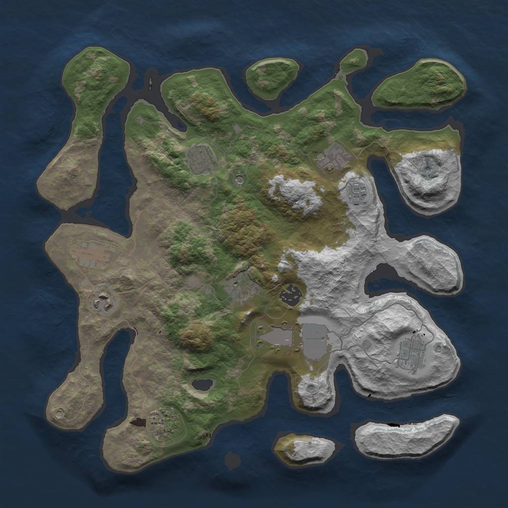 Rust Map: Barren, Size: 3700, Seed: 1633957120, 13 Monuments