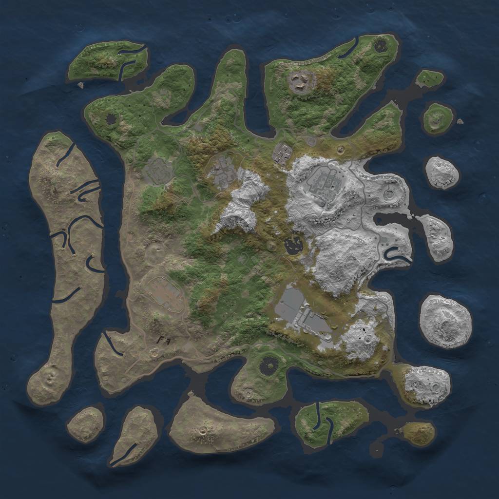 Rust Map: Procedural Map, Size: 4000, Seed: 598227, 11 Monuments