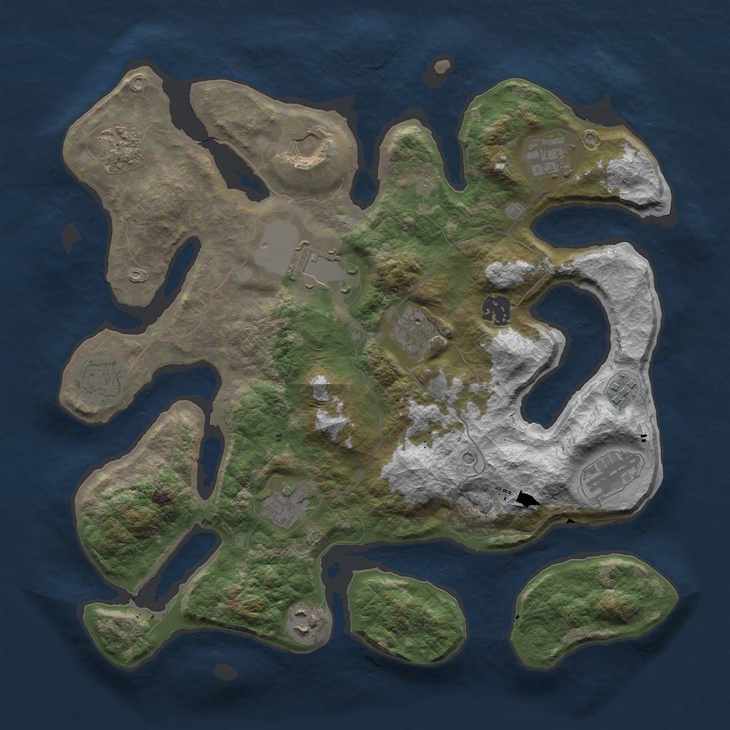 Rust Map: Barren, Size: 3700, Seed: 706615122, 14 Monuments