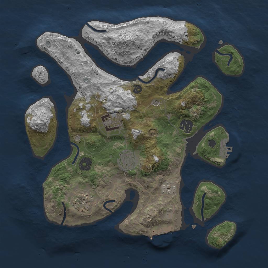 Rust Map: Procedural Map, Size: 3000, Seed: 5195, 10 Monuments