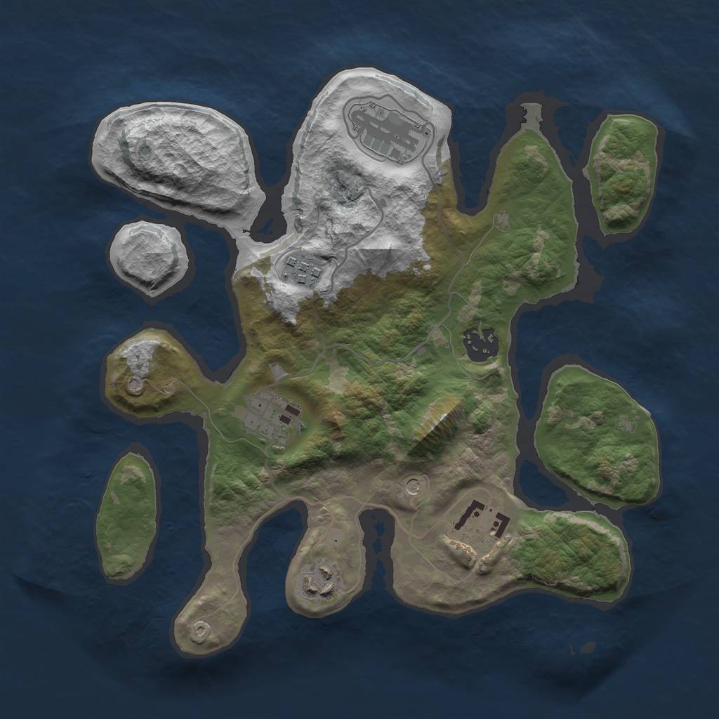 Rust Map: Barren, Size: 3000, Seed: 75, 9 Monuments