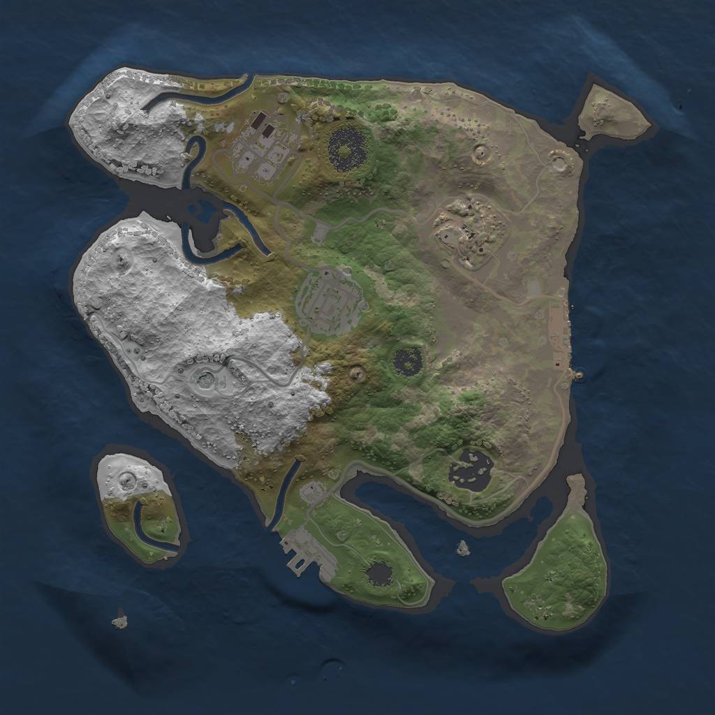 Rust Map: Procedural Map, Size: 2500, Seed: 1057045597, 9 Monuments