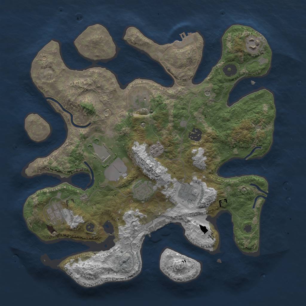 Rust Map: Procedural Map, Size: 3500, Seed: 2075390743, 13 Monuments