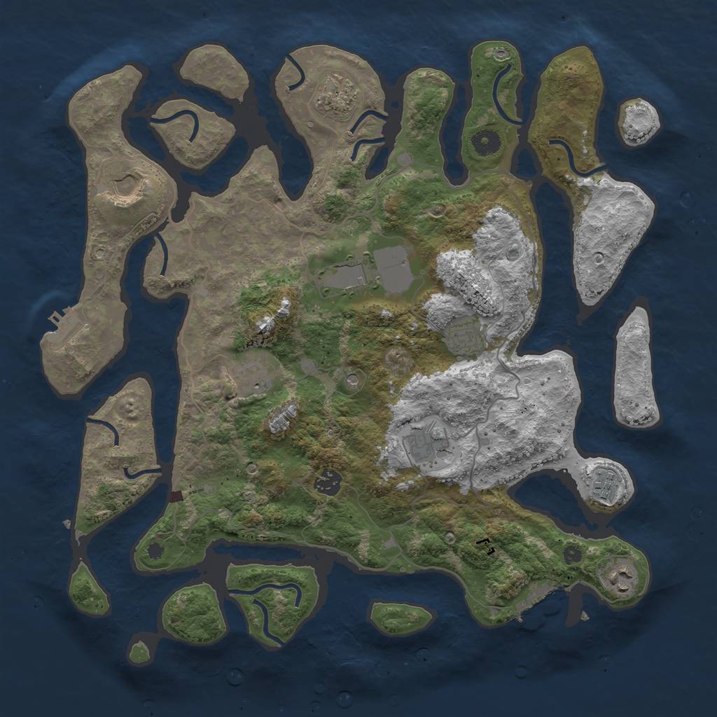 Rust Map: Procedural Map, Size: 4000, Seed: 2092843369, 14 Monuments