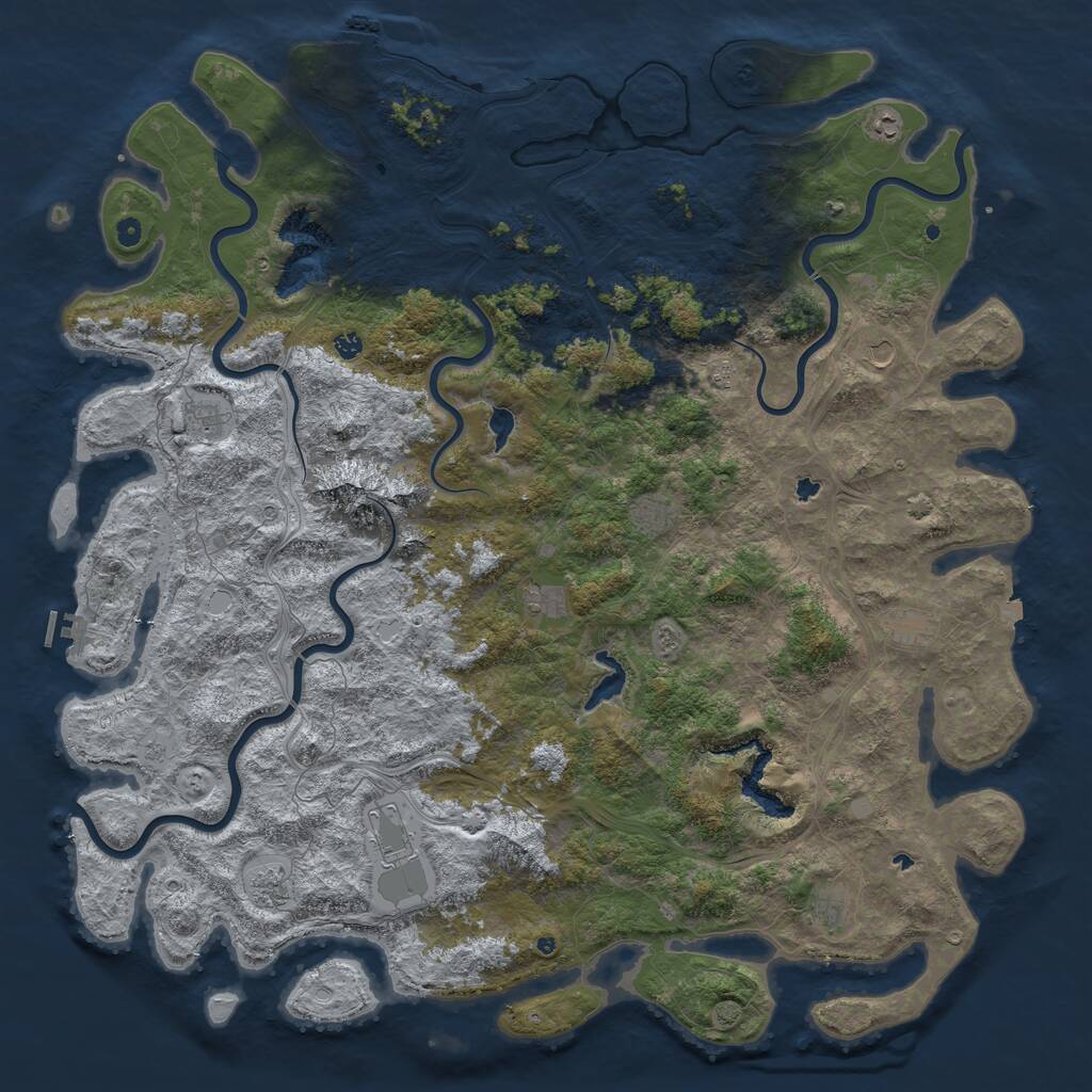 Rust Map: Procedural Map, Size: 6000, Seed: 947419377, 17 Monuments