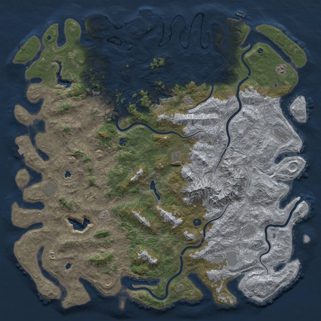 Rust Map: Procedural Map, Size: 6000, Seed: 717788571, 17 Monuments