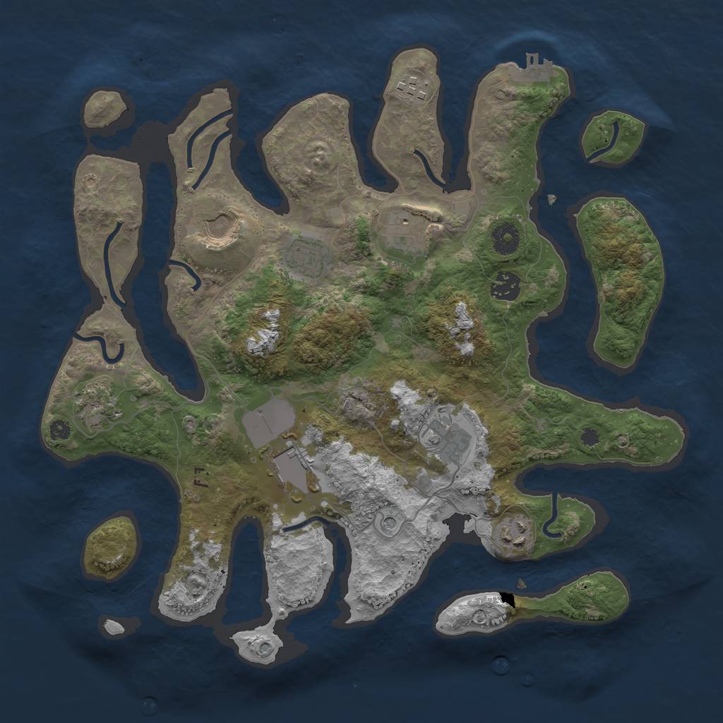 Rust Map: Procedural Map, Size: 3600, Seed: 2885487, 13 Monuments