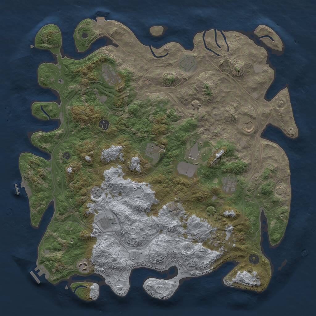 Rust Map: Procedural Map, Size: 4500, Seed: 1238042888, 17 Monuments