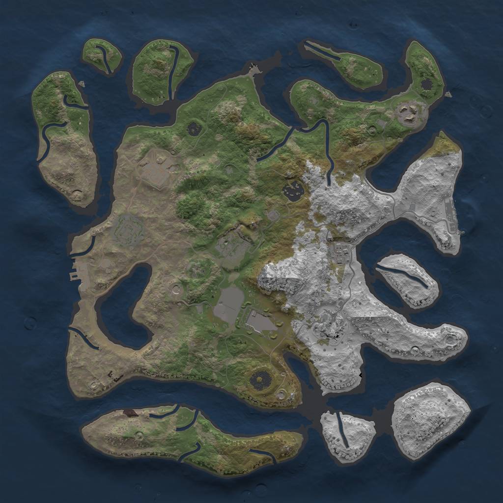 Rust Map: Procedural Map, Size: 3750, Seed: 680777690, 13 Monuments