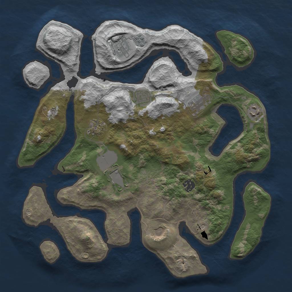 Rust Map: Barren, Size: 3700, Seed: 1922676035, 12 Monuments