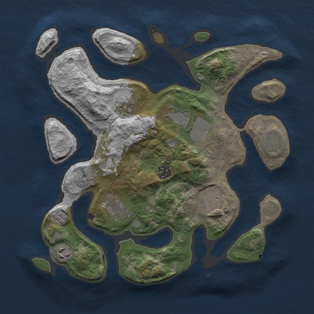 Rust Map: Barren, Size: 3500, Seed: 1165739363, 11 Monuments