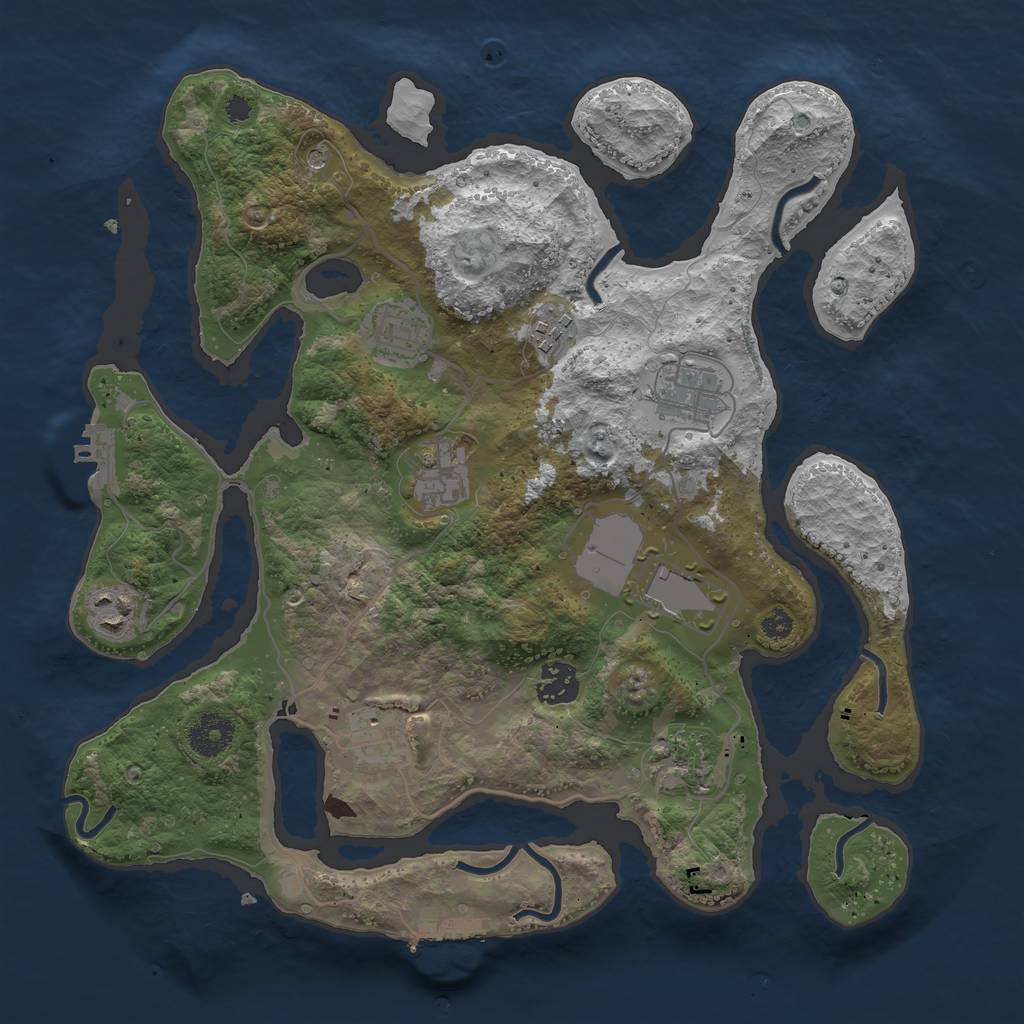 Rust Map: Procedural Map, Size: 3500, Seed: 1023672771, 14 Monuments