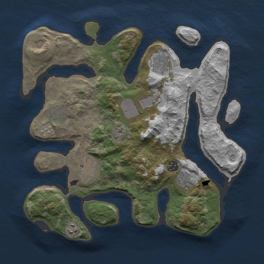 Rust Map: Barren, Size: 3500, Seed: 1984863454, 12 Monuments