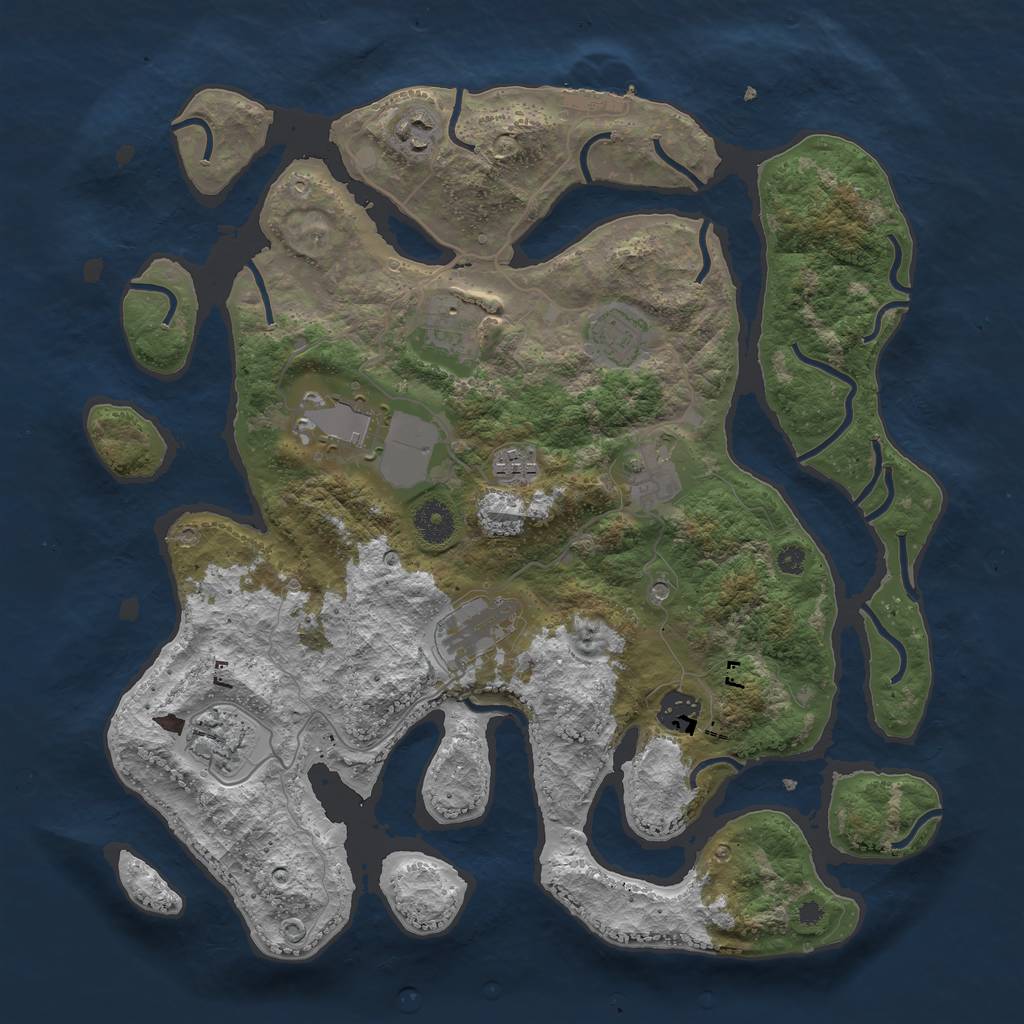 Rust Map: Procedural Map, Size: 3750, Seed: 3636, 13 Monuments