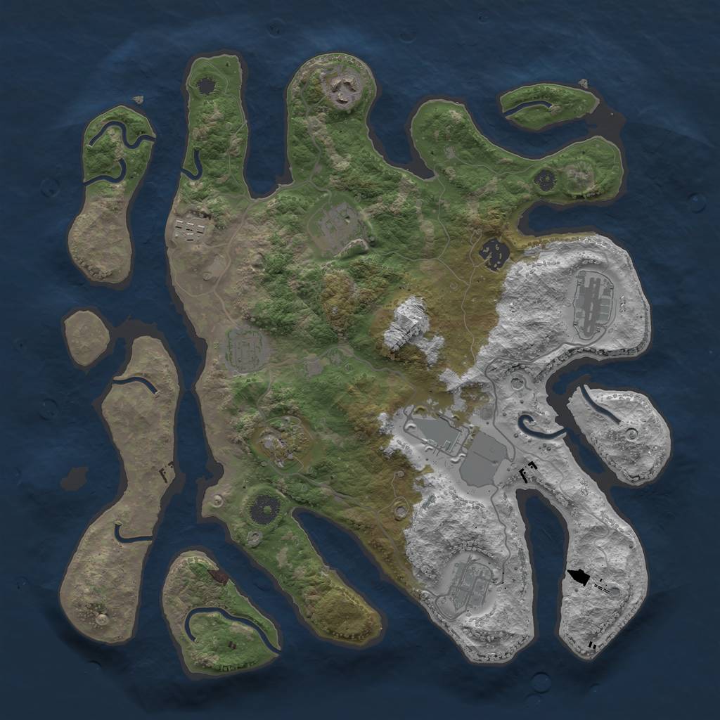 Rust Map: Procedural Map, Size: 3650, Seed: 912853992, 12 Monuments