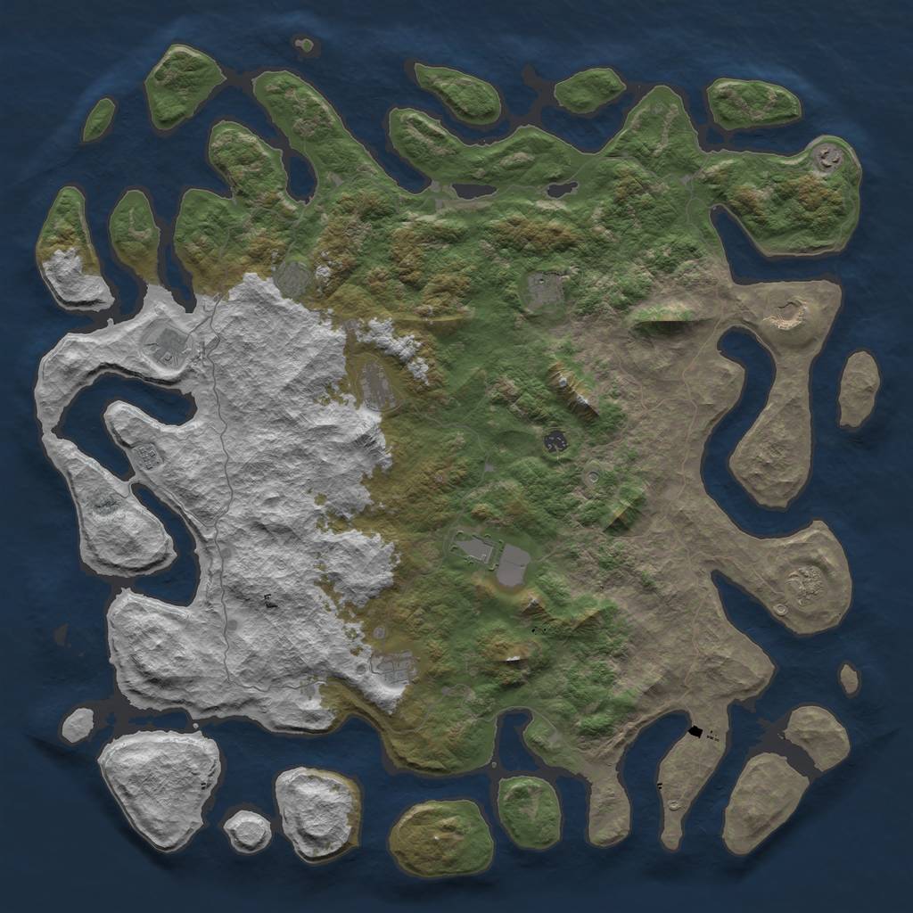 Rust Map: Barren, Size: 6000, Seed: 100, 14 Monuments