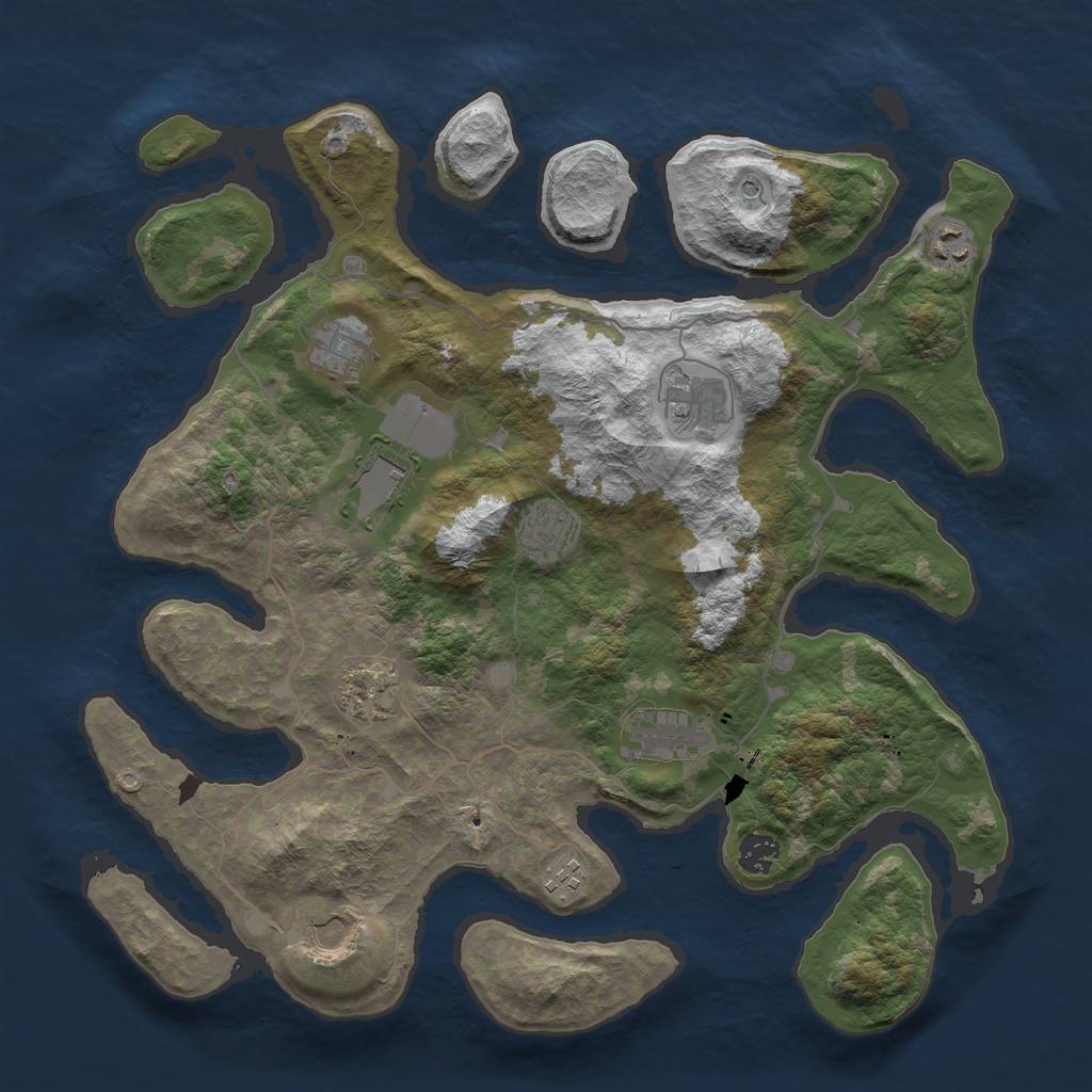 Rust Map: Barren, Size: 4000, Seed: 1254571455, 13 Monuments