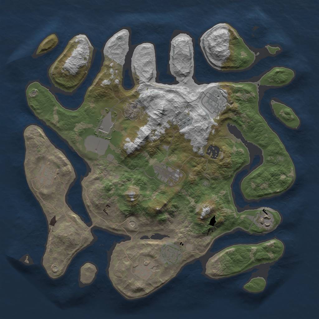 Rust Map: Barren, Size: 3600, Seed: 369244, 12 Monuments