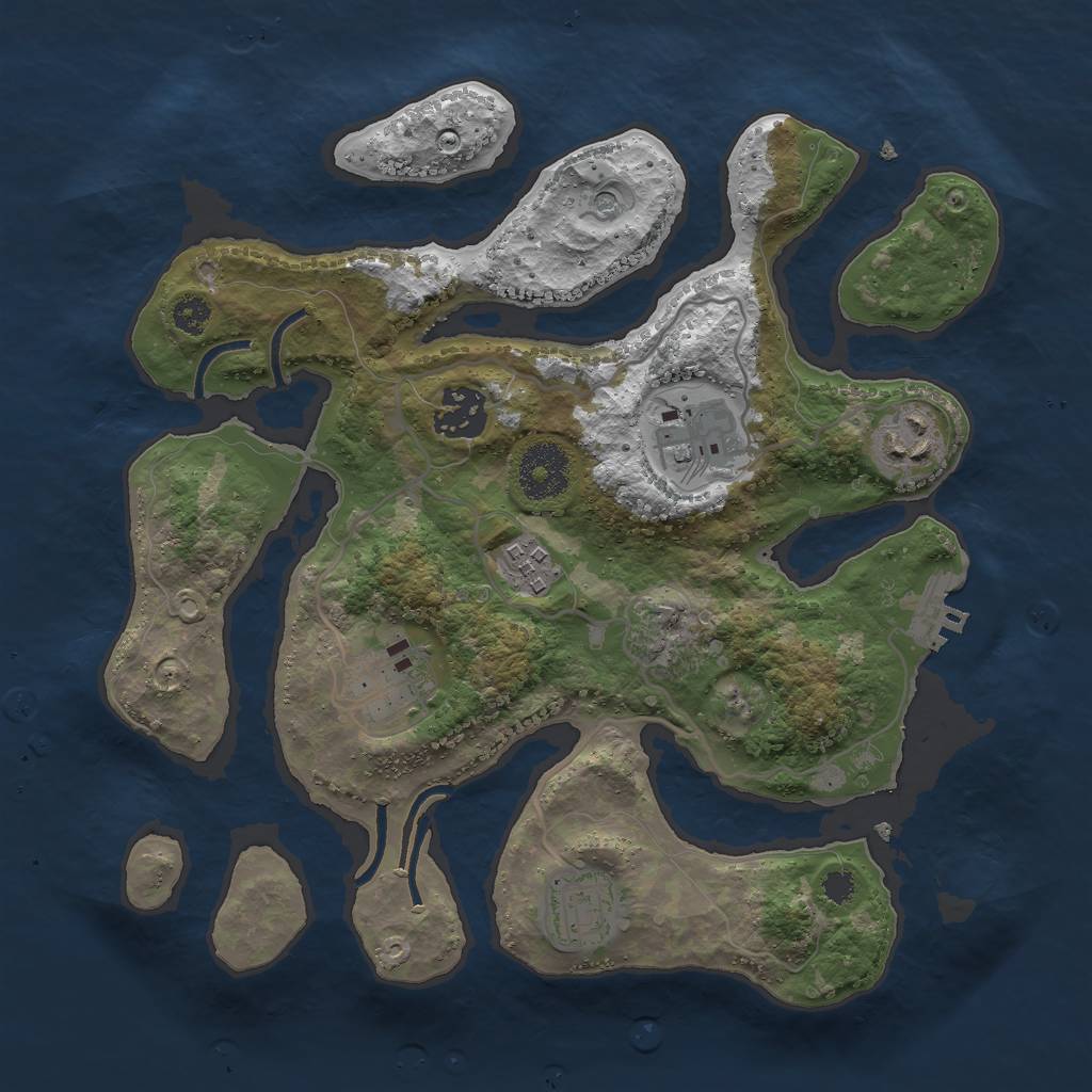 Rust Map: Procedural Map, Size: 3000, Seed: 7472, 10 Monuments