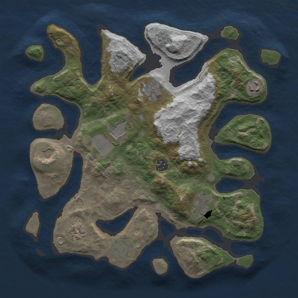 Rust Map: Barren, Size: 3600, Seed: 231532, 12 Monuments