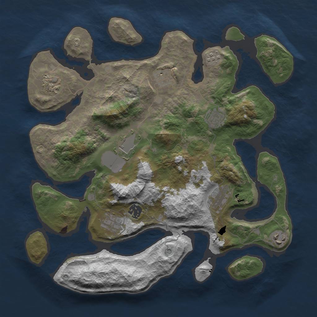 Rust Map: Barren, Size: 3600, Seed: 446643, 12 Monuments