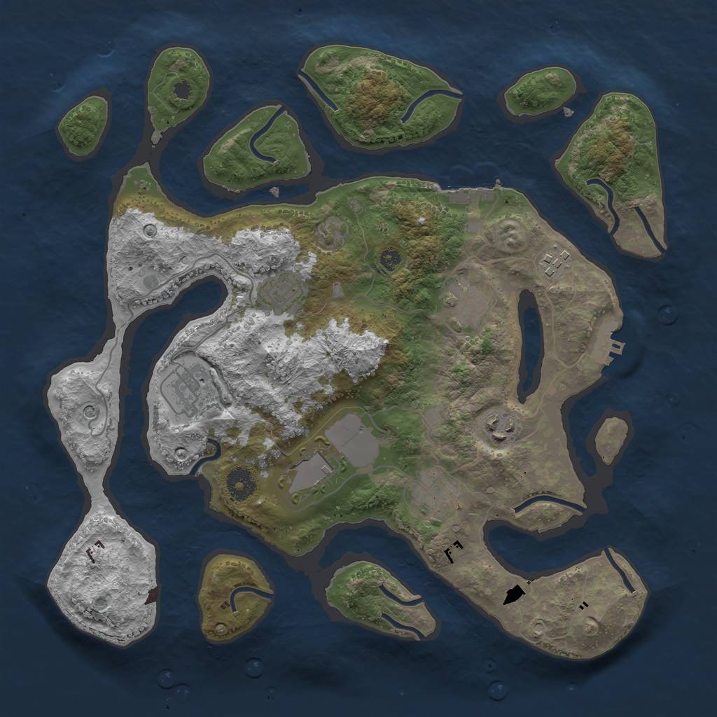 Rust Map: Procedural Map, Size: 3500, Seed: 4011255, 12 Monuments